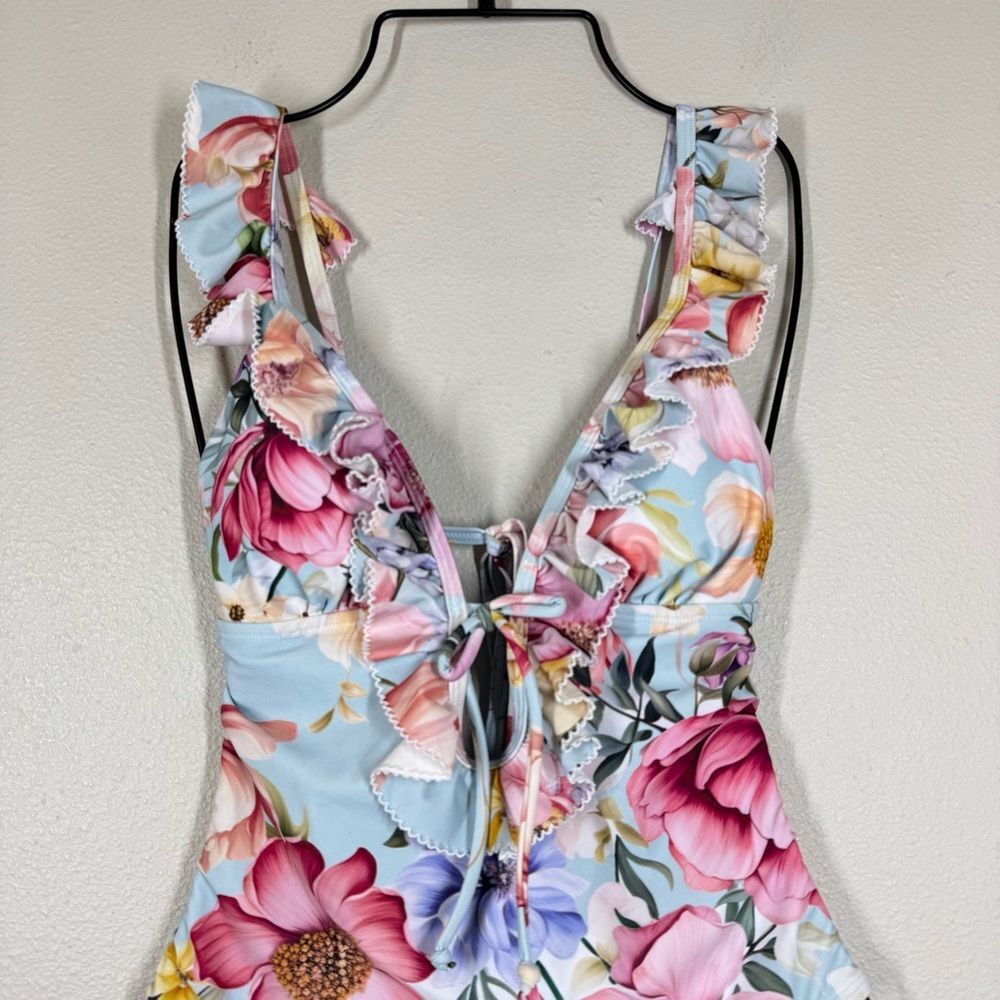 Cupshe X Jojo Fletcher Vintage Rose Ruffle Trim Cheeky One Piece Swimsuit Size S - Picture 2 of 8